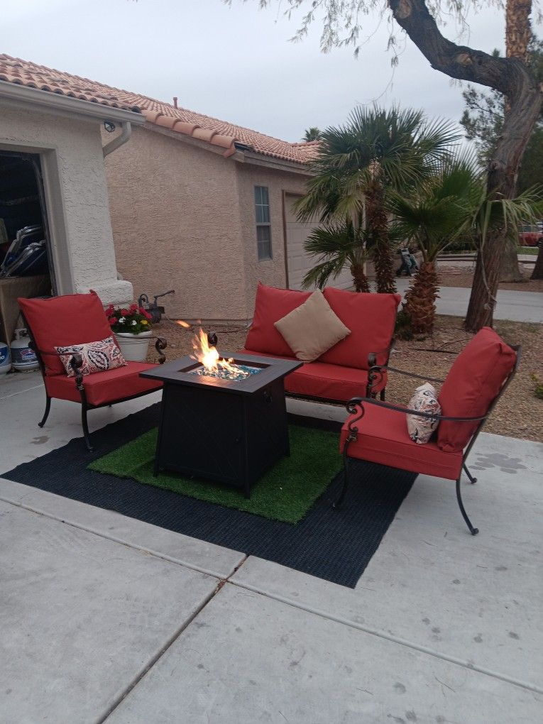 Patio Set Fire Pit And Furniture Set With Cushions