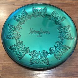 Neiman Marcus 2014 Green Holiday Plate Tray Serving Platter Butterfly Border 13"
