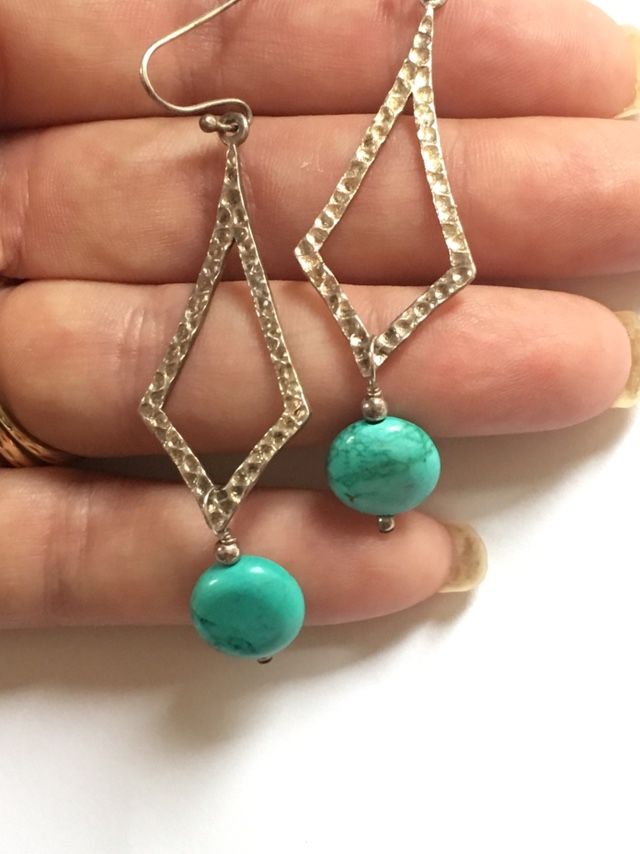 Sterling Silver Turquoise Long Earrings 6 Grams