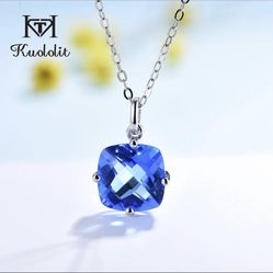 Blue Crystal Pendant Necklace Silver 