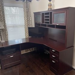 Desk Wood L Shaped With Hutch And Storage 