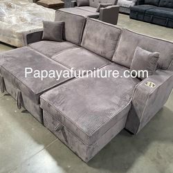 New! 89” Sectional Sofa Bed, Sleeper Sofa, Reversible Chaise Sectional Couch, Sofa, Couch, Grey Couch, Gray Sectional, Sleeper Sofa,Pull-out Sofabed .