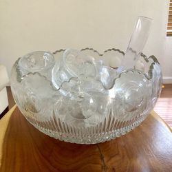 Vintage Crystal Punch bowl & Glassware Set With Ladle 