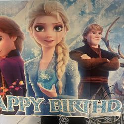 Frozen Birthday Stuff Backdrop Plates Napkins Cake Candle Cupcakes And Blue Tub table And Around Decor Table