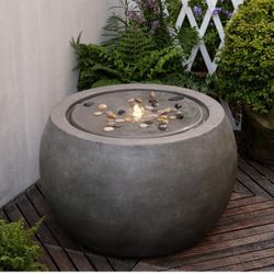Garden Water Fountain Outdoor Large Round Bubbler Water Feature Indoor with Lights & Pump and Pebbles Concrete Effect for Patio Pool Pond Yard Home De