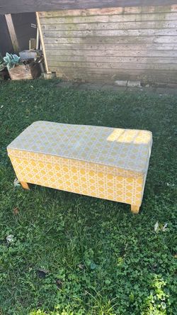 Yellow Patterned Upholstered Storage Ottoman