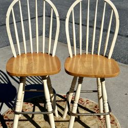 Solid Oak Swivel Bar Stools  - Set Of 2 - 