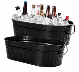 2 Pcs 5.3 gallons Galvanized Beverage Tub Galvanized Bucket Metal Ice and Drink Bucket