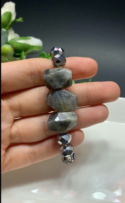 Irregular Natural Stone Open Bracelet Round Glass Beads Clasp Bracelet, Brown