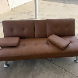 🔥 Brown Leatherette Sofa with Cup Holders – Good Condition (2 Available)