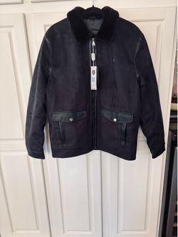 BRAND NEW W/TAGS Men’s Ferrari Black suede & leather jacket with Sherling Collar