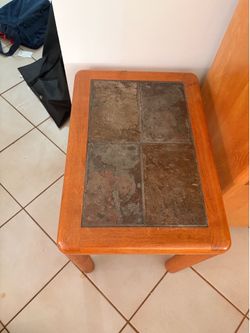 Wood Tile Top Tables Credenza and Side Table Set