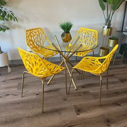 Yellow Gold Modern Glass Dining Set 