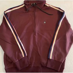 XL NEW Cult Of Individuality 1/2 Zip Striped Pullover Sweatshirt Sweater Burgundy 