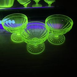 3 Uranium Glass Sherbet Glasses 