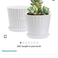 $20 Plant Pots - 6.7 Inch Cylinder Ceramic Planters with Connected Saucer, Pots for Succuelnt and Little Snake Plants, Set of 2, White