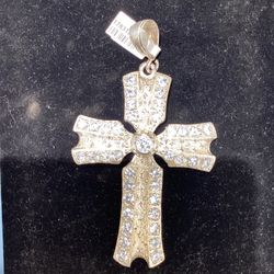 Silver And Cubic Zirconium Cross Charm 