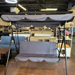3-Person Metal Outdoor Patio Porch Swing Chair in ,with Adjustable Canopy(Gray)  💰100$