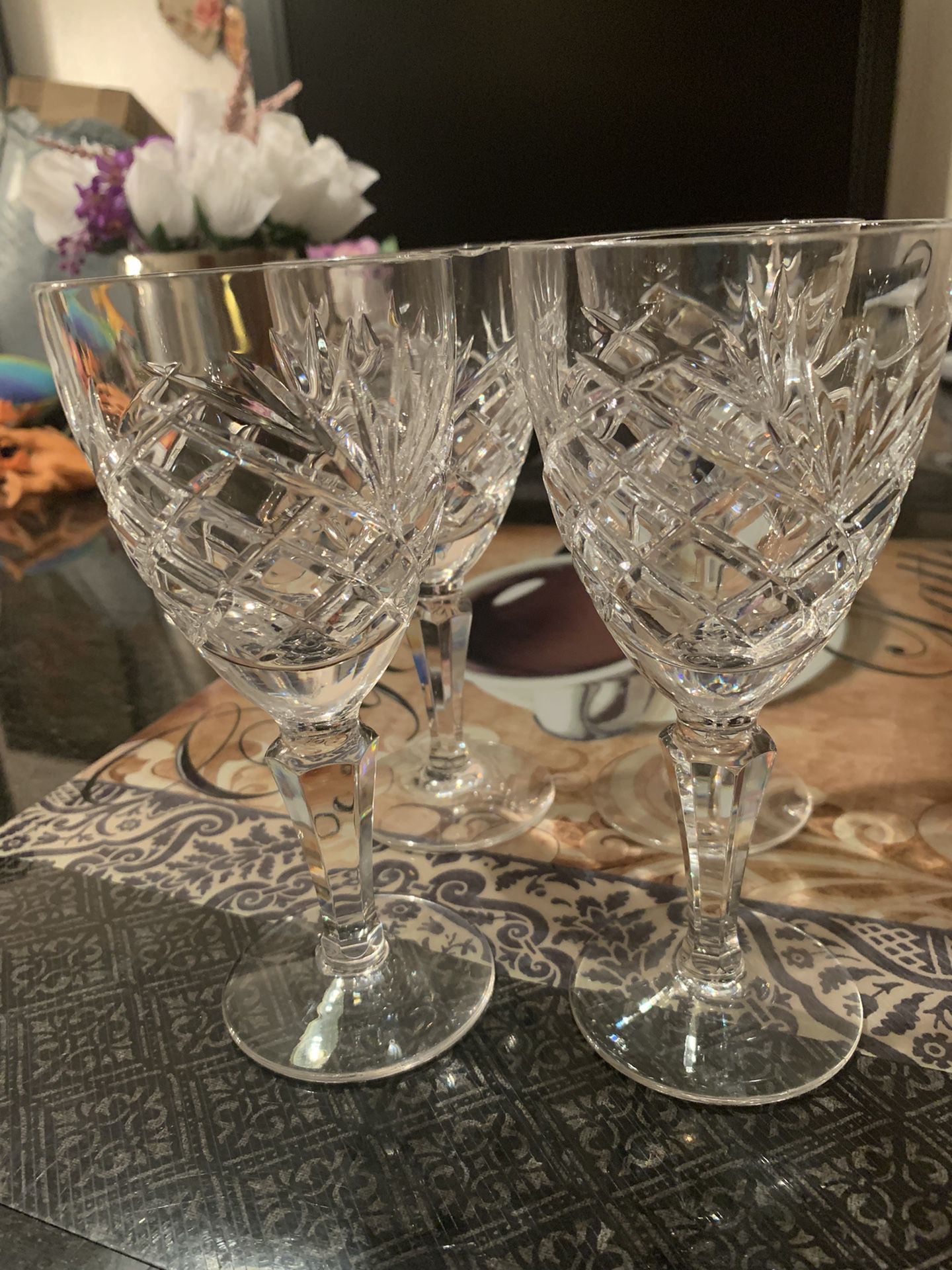 Vintage Cut Crystal Wine  Small Glasses Set 4