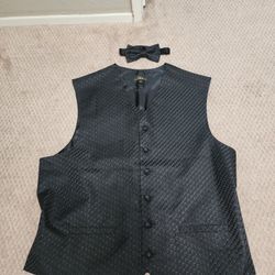 Black And Blue XL Vest With Pockets And Matching Bowtie
