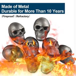  8 Count Imitated Human Skull Gas Log for Indoor or Outdoor Fireplaces, Made of Metal, Open box never used. 