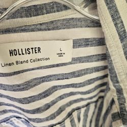 Hollister Linen Cotton Long-Sleeve Striped Shirt Collared