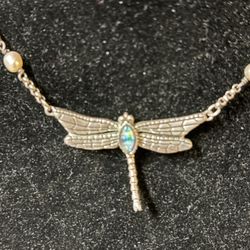 Vintage Sterling Silver Dragonfly Necklace 