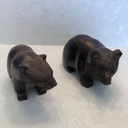 Set of Two Small Wood Carved Bears