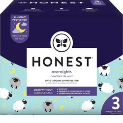 The Honest Company Clean Conscious Overnight Diapers | Plant-Based, Sustainable | Sleepy Sheep | Club Box, Size 3 (16-28 lbs), 60 Count