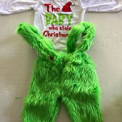 Grinch Baby Overall Christmas Outfit Size 12/18 months F