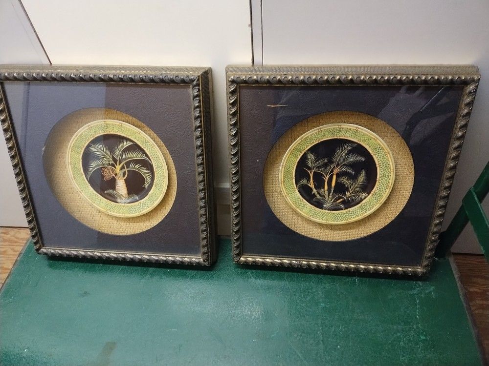 Vintage Paragon Picture Gallery Wall Art 3D Palm Trees Set of 2