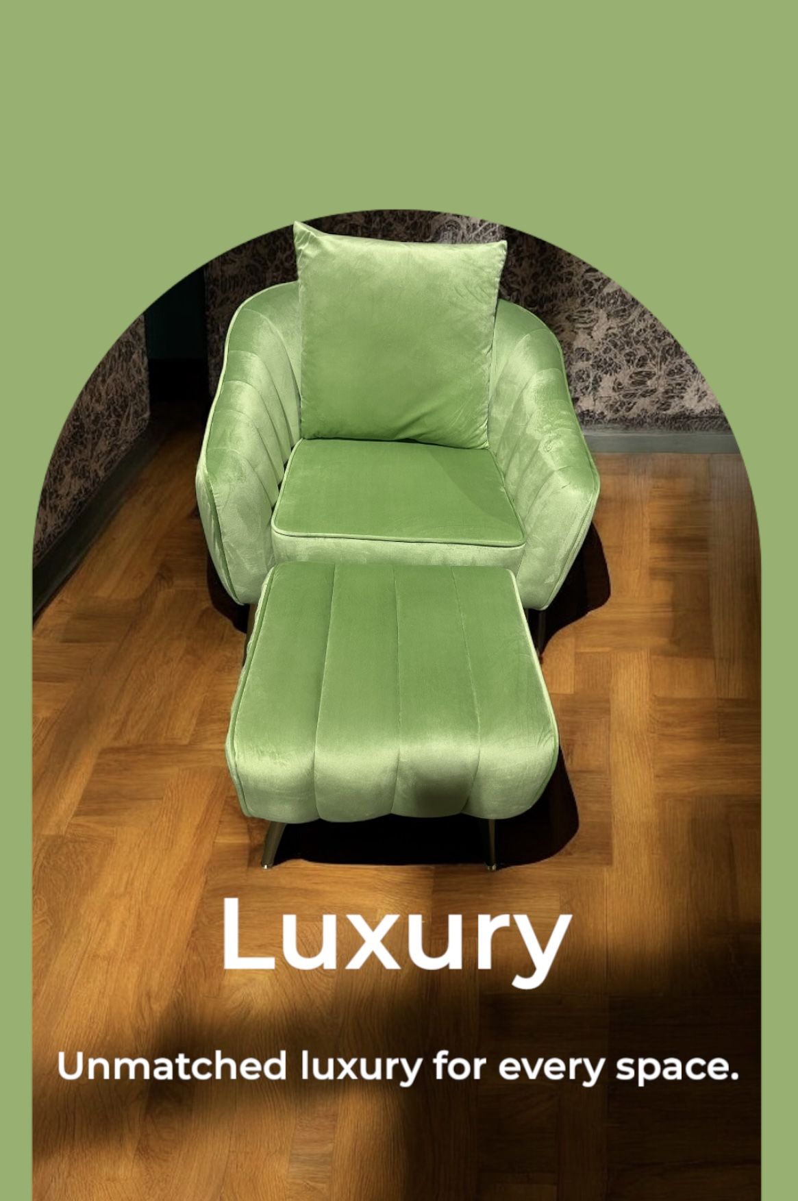 Velvet Accent Sofa Chair with Ottoman & Pillow