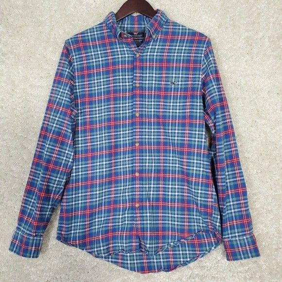 Vineyard Vines Men Plaid Flannel Shirt Size Medium Slim Fit Whale Logo Preppy
