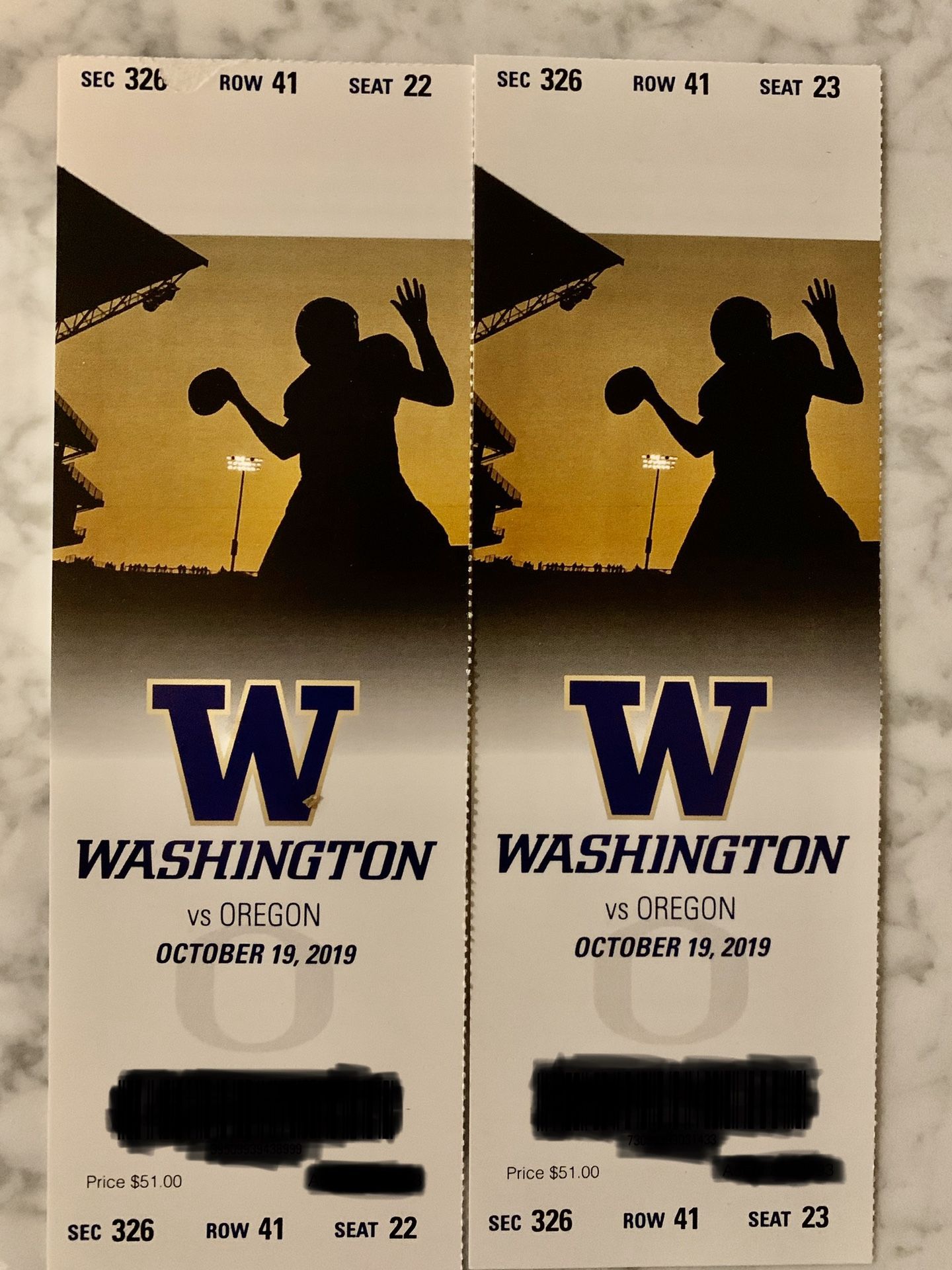 UW vs. Oregon Football Tickets - $150 for both