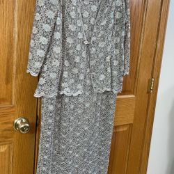 Women’s Formal Dress Size 16 2pc Jacket & Dress R&M Richards Sequins Mocha Gown