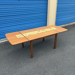 Mid Century Modern Teak Drop Leaf Dining Table With Tile Inlay