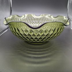 Indiana Glass "Diamond Point" 10” Serving Bowl - Depression Avocado Green