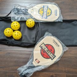 Set Of Two Pickleball Paddles And Balls