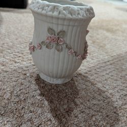 White Ceramic Vase With Pink Flowers