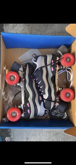 Sketchers 4 Wheelers Sport Roller Skates Navy Blue Pink Women Size8