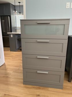 Gray 4-Drawer Dresser with Frosted Glass Top Drawer
