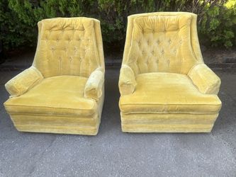 Pair Of Yellow Mid Century Chairs 