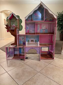 Large Wooden Dollhouse with Treehouse