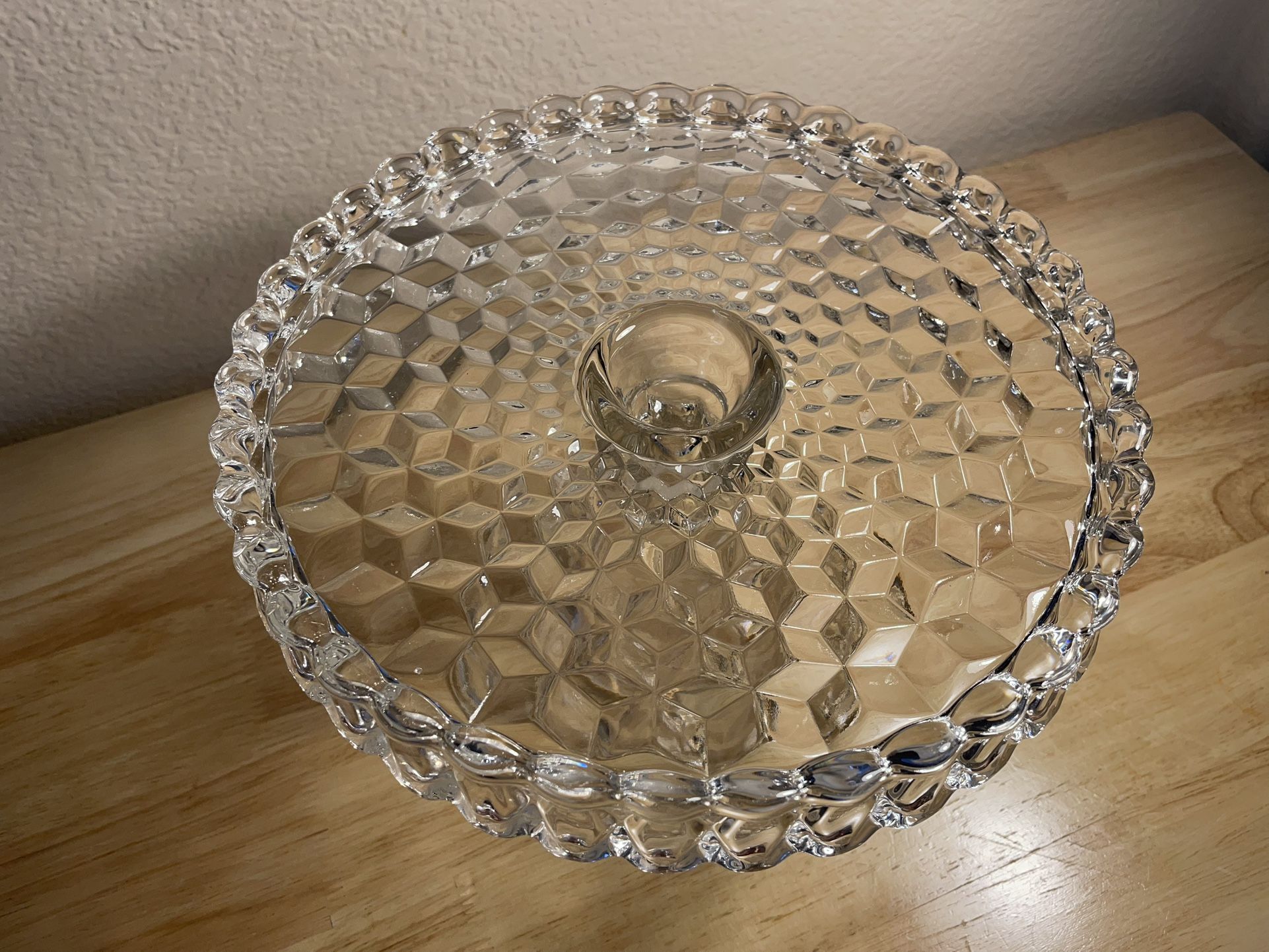 Antique Fostoria American Cubist Crystal Glass Pedestal Cake Stand