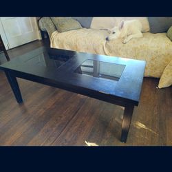 Wooden Coffee Table With Black Glass