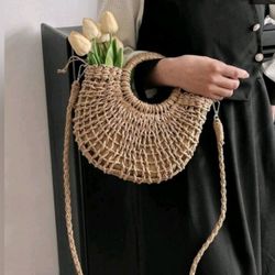 NWT Ladies Straw Woven Boho Crossbody Purse 