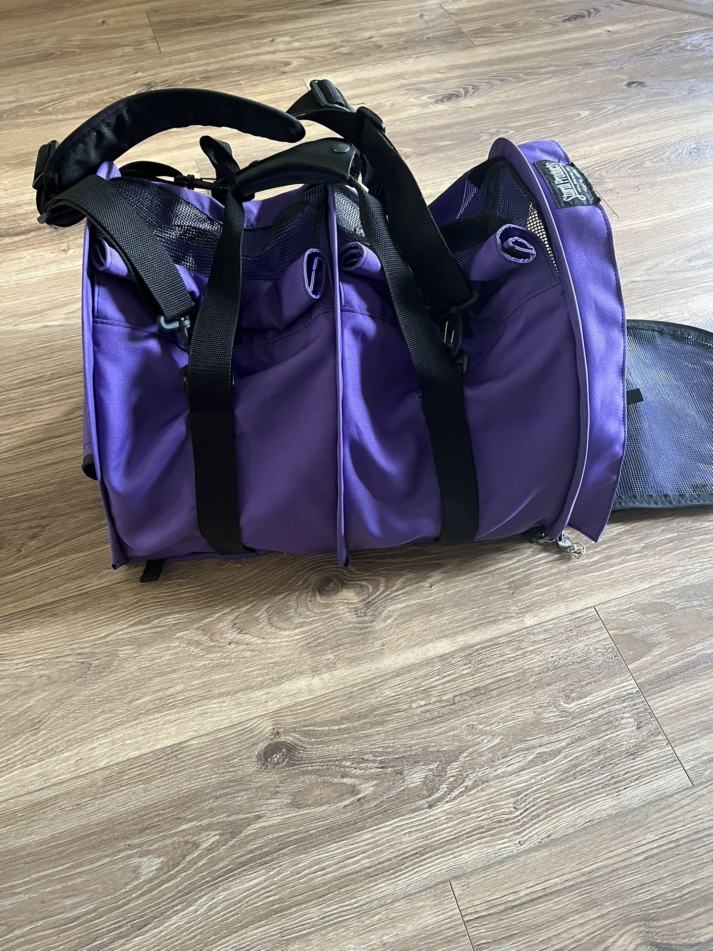 SturdiBag Pet Carrier Compartment For 2 Pets,Flexible Height For Cat And Dog Soft Sided With Safety Clips And Seatbelt Purple 20”x 16”x12 “ In Excelle