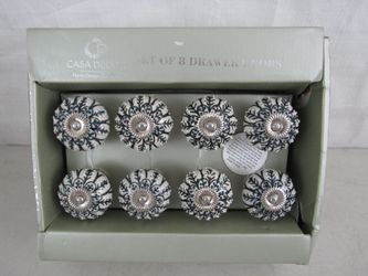 Casa Decor Drawer Knobs Handcrafted Ceramic White Black Silver Set of 8 New