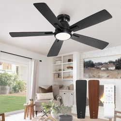 46 in. Indoor Black Modern Low Profile 3-Colors LED 6-Speed Ceiling Fan with Light