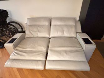 Beige Leather Reclinable Sofa